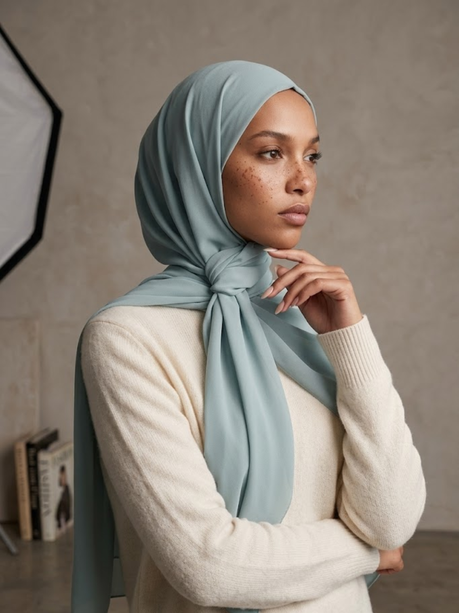 Hijab en Soie de Médine - Bleu Argenté
