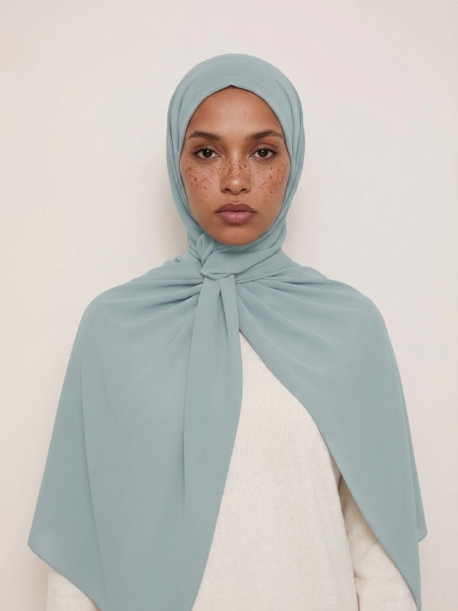 Hijab en Soie de Médine - Bleu Argenté