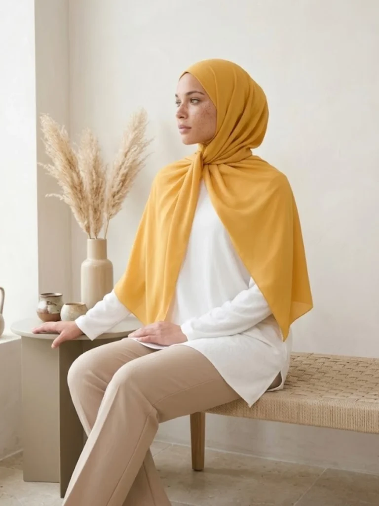 Hijab en Soie de Médine - Jaune Moutarde