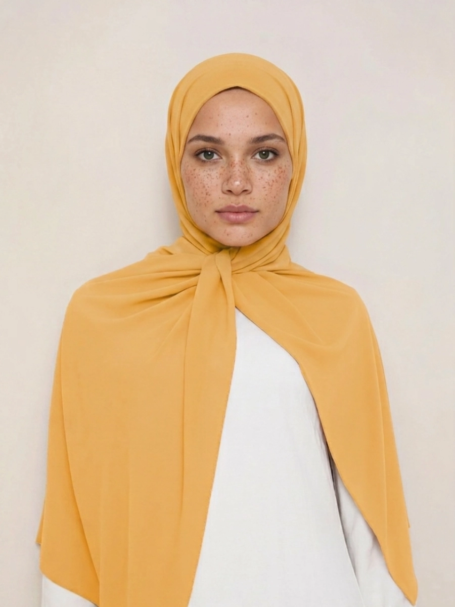 Hijab en Soie de Médine - Jaune Moutarde